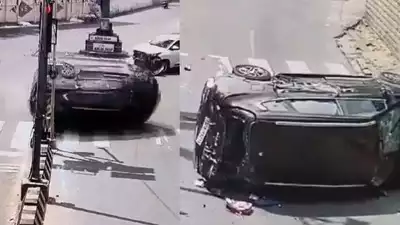 Captured on Camera: Speeding Car Runs Red Light, Crashes, and Flips Several Times